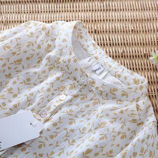 3/4-sleeve Floral Blouse Light Yellow - One Size