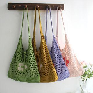 Knit Line Flower Shoulder Bag