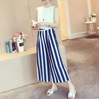 Set: Plain Tank Top + Striped Culottes