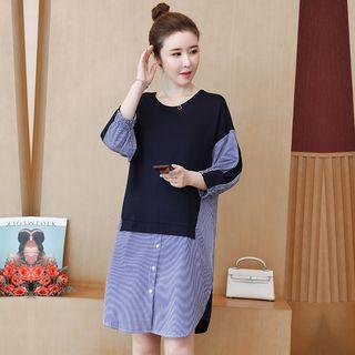 3/4-sleeve Stripe-panel Shift Dress