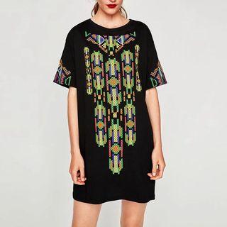 Short Sleeve Floral Print Sheath Dress