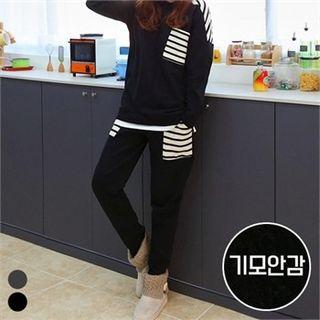 Set: Brushed Fleece Lined Stripe Top + Sweatpants
