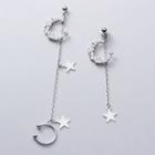 Non-matching Rhinestone Crescent Star Dangle Earring 1 Pair - Silver - One Size