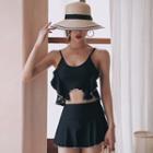 Set: Contrast Trim Ruffle Swim Top + Swim Skort