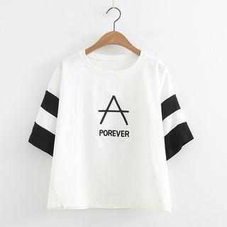 Letter Colour Block Short-sleeve Top