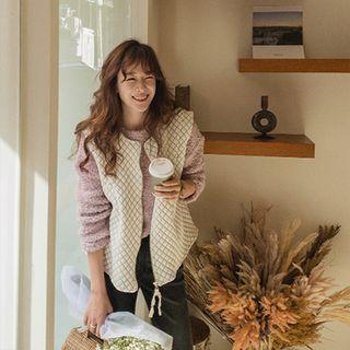 Quilted Zip-up Vest Ivory - One Size