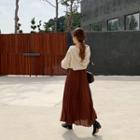 Band-waist Accordion-pleat Maxi Skirt Brown - One Size