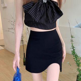 Asymmetrical Plain Mini Pencil Skirt