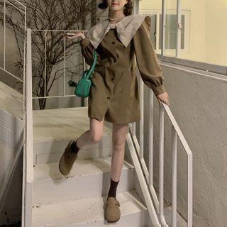 Long-sleeve Collared Button-up Dress