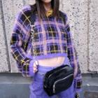 Furry Cropped Plaid Sweater