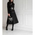 Pleather-trim Double-breasted Coatdress With Belt