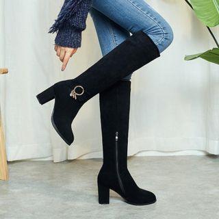 Bow Accent Block Heel Knee-high Boots