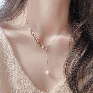 925 Sterling Silver Faux Pearl Pendant Y Necklace 925 Silver - As Shown In Figure - One Size