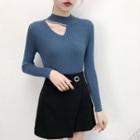 Long-sleeve Beaded Cut-out Knit Top