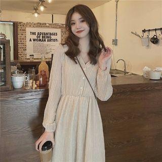 V-neck Midi A-line Dress Almond - One Size