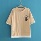 Mock Two Piece Bear Print T-shirt
