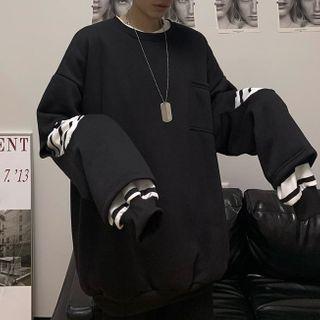 Couple Matching Striped Panel Mock Two Piece Sweatshirt