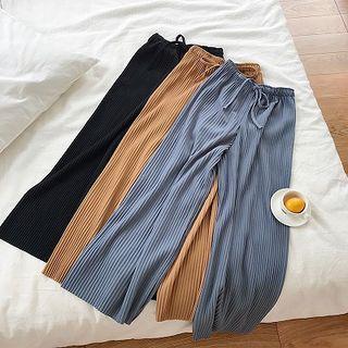 Plain High-waist Lace-up Pants