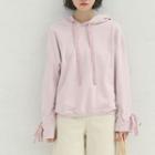 Long-sleeve Bow Accent Plain Hooded Pullover