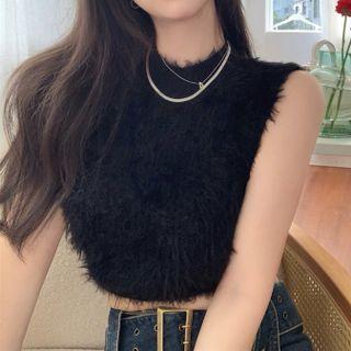 Fluffy Knit Crop Tank Top