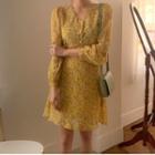 Long-sleeve Floral Mini Chiffon Dress