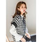 Tall Size Cap-sleeve Houndstooth Knit Top