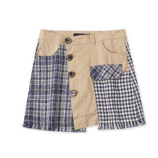 Mock Two-piece Plaid Panel Skirt