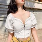 Zip Detail Short-sleeve Blouse