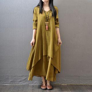 Mock Two Piece Long Sleeve Maxi Dress