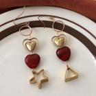 Heart & Star Dangle Earring 1036a - 1 Pair - Gold - One Size