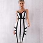 Spaghetti-strap Colour-block Split Back Bodycon Dress