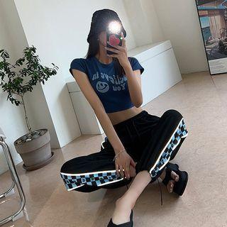 Letter Smiley-print Cropped T-shirt