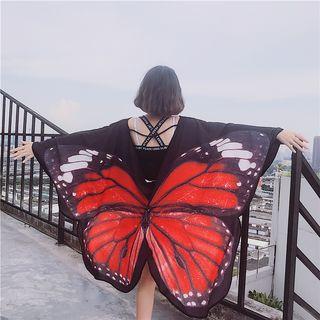 Butterfly Print Cape Red - One Size