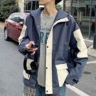 Hooded Color Block Button Jacket