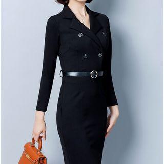 Lapel Collar Double-button Sheath Dress