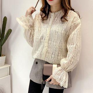Set: Plain Camisole Top + Long-sleeve Lace Top