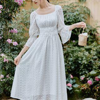 Flare-sleeve Lace A-line Midi Dress