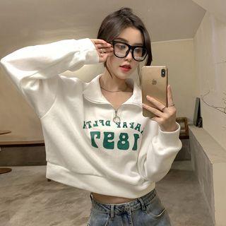Numbering Half-zip Polo-neck Crop Sweatshirt