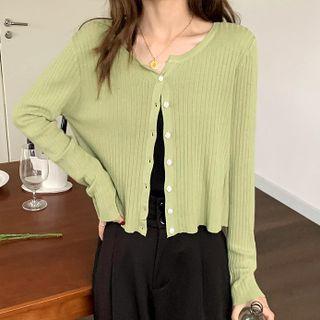 Long-sleeve Plain Button-up Loose Fit Cardigan