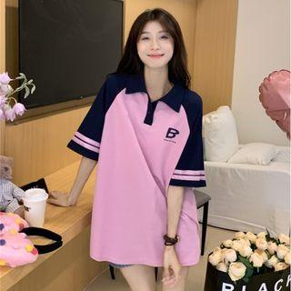 Elbow Sleeve Color Block Polo Dress