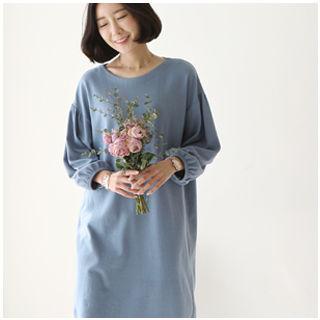 Puff-sleeve Cotton Midi Dress