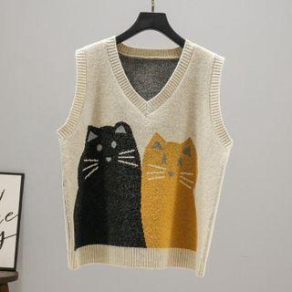 Cat V-neck Sweater Vest