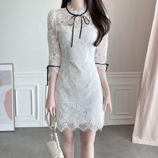 Beribboned Lace Dress With Brooch