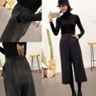 High-waist Plain Cropped Wide-leg Pants As Shown In Figure - One Size