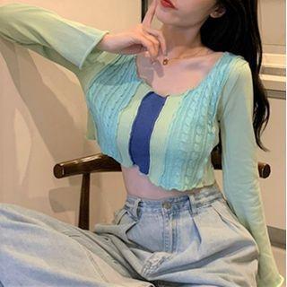 Two Tone Loose-fit Long-sleeve Knit Top