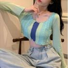 Two Tone Loose-fit Long-sleeve Knit Top