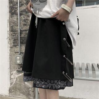 Drawstring Waist Paisley Panel Pin-accent Shorts