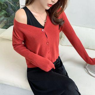 V-neck Cardigan / Midi Knit Tank Dress / Set