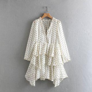 Layered Dotted Long-sleeve A-line Dress