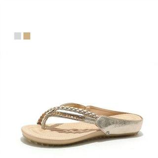 Rhinestone-trim Braided Strap Flip-flops
